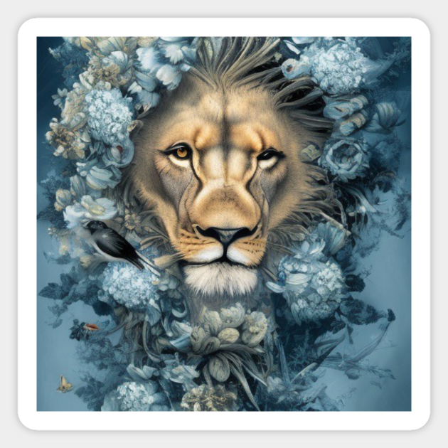 Lion Flower Head Art Lion Art Sticker TeePublic